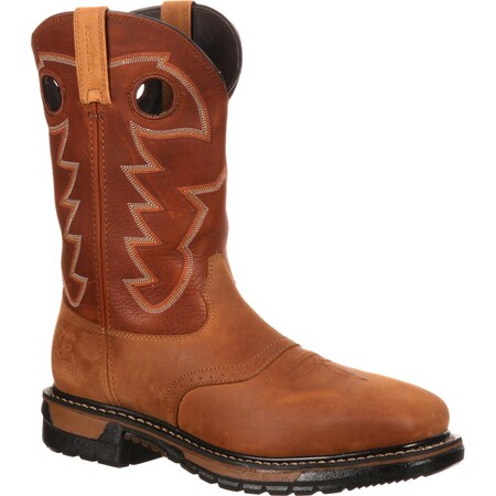 Rocky Men's Waterproof Western Boot, 10 W, Steel Toe, 11 in H, Crazy Horse and Bridle Brown, RKYW041 RKYW041